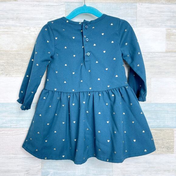 Carters Gold Foil Heart Dress Blue Fit & Flare Bow Toddler Girl 18M 18 Months - Picture 4 of 7